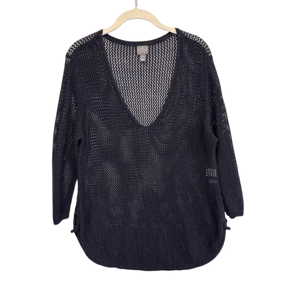 Soho New York & Co Women's XL Black V-Neck Knit Sweater Pullover‎